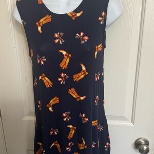Navy Sleeveless Dress with Boot and Bow Print small